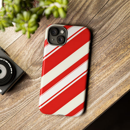 Crimson Holiday Stripes – Tough Glossy iPhone Case