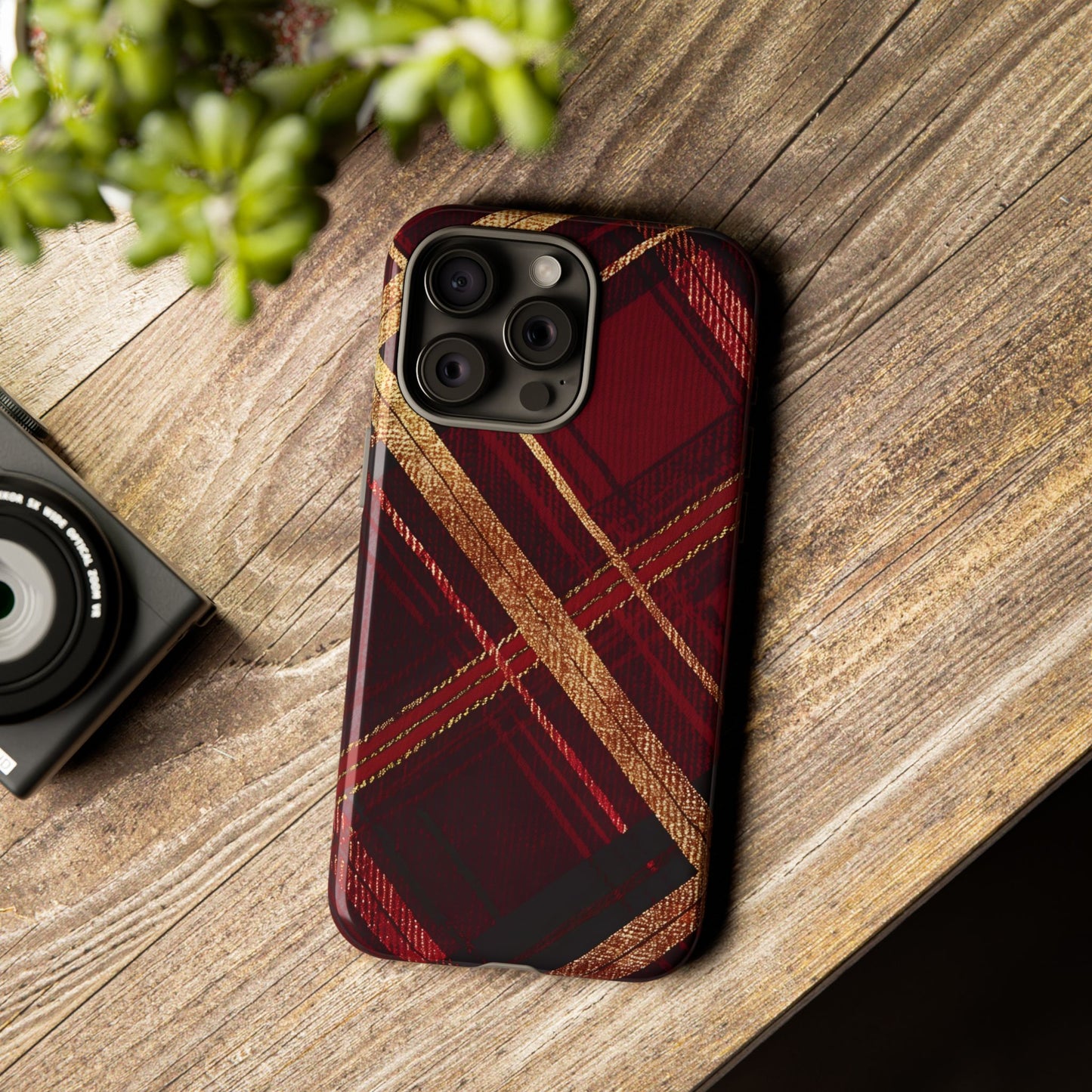 Crimson Luxe Plaid – Tough Glossy iPhone Case