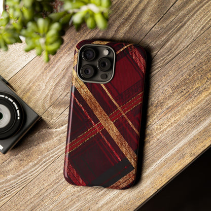 Crimson Luxe Plaid – Tough Glossy iPhone Case