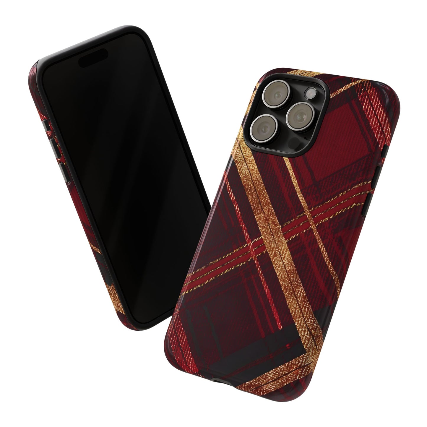Crimson Luxe Plaid – Tough Glossy iPhone Case
