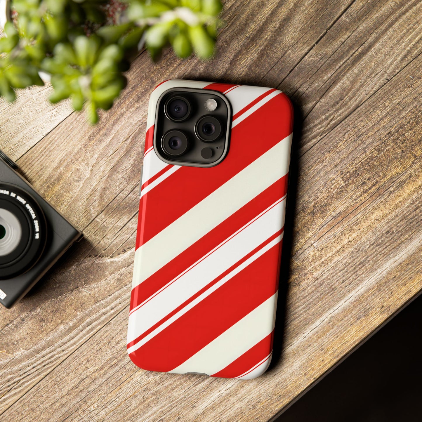 Crimson Holiday Stripes – Tough Glossy iPhone Case
