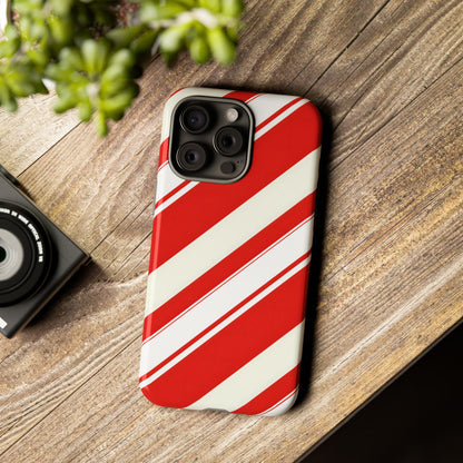 Crimson Holiday Stripes – Tough Glossy iPhone Case
