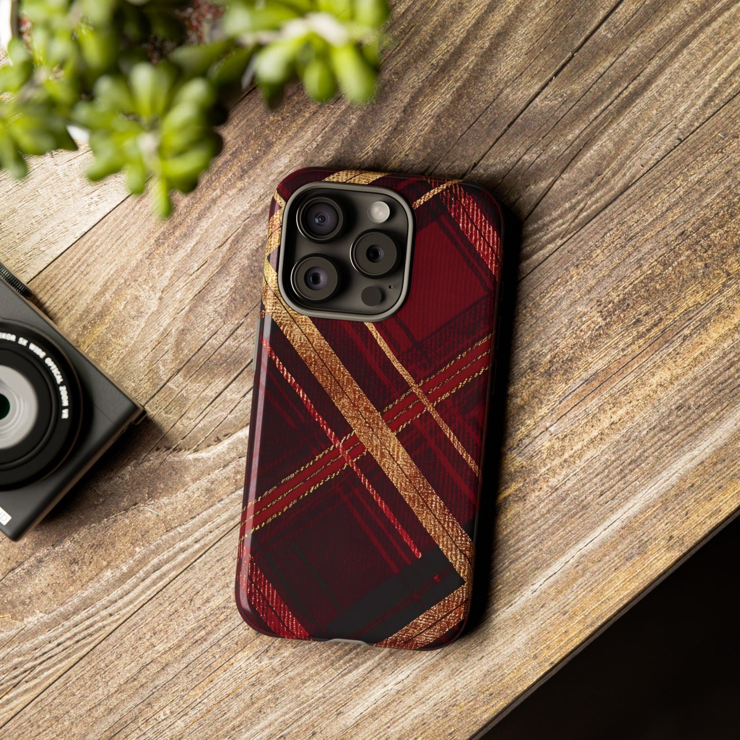Crimson Luxe Plaid – Tough Glossy iPhone Case