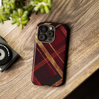 Crimson Luxe Plaid – Tough Glossy iPhone Case