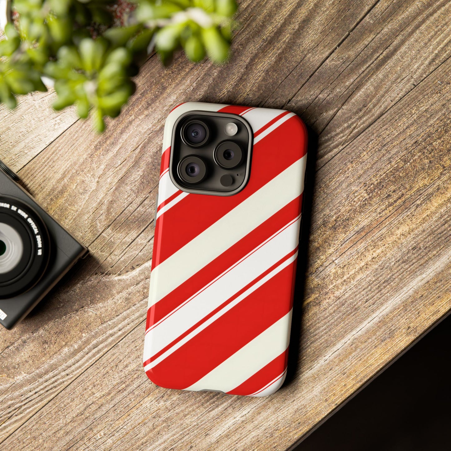Crimson Holiday Stripes – Tough Glossy iPhone Case