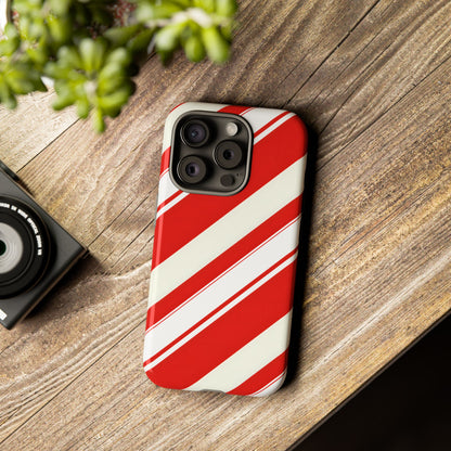Crimson Holiday Stripes – Tough Glossy iPhone Case