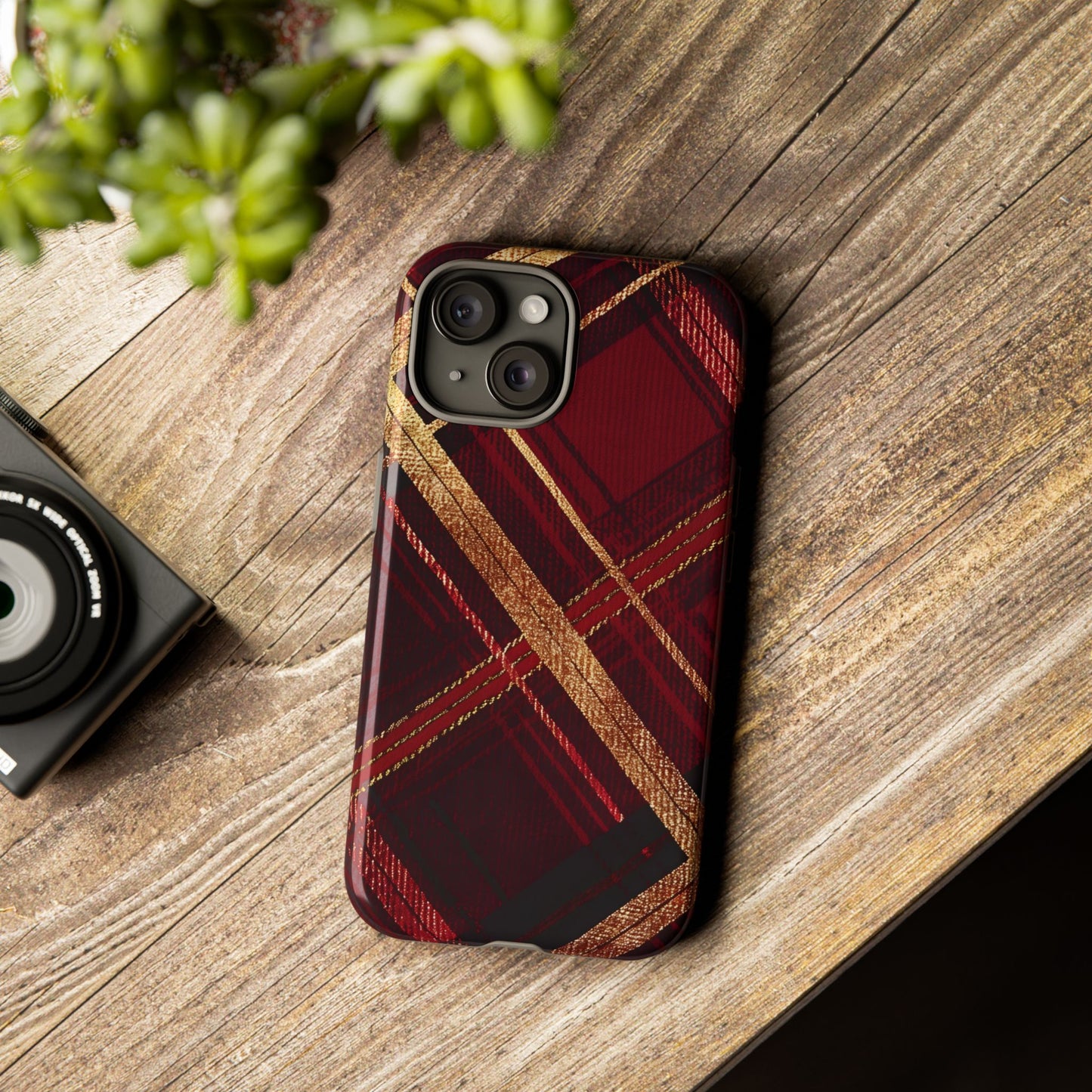 Crimson Luxe Plaid – Tough Glossy iPhone Case