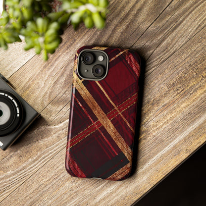 Crimson Luxe Plaid – Tough Glossy iPhone Case