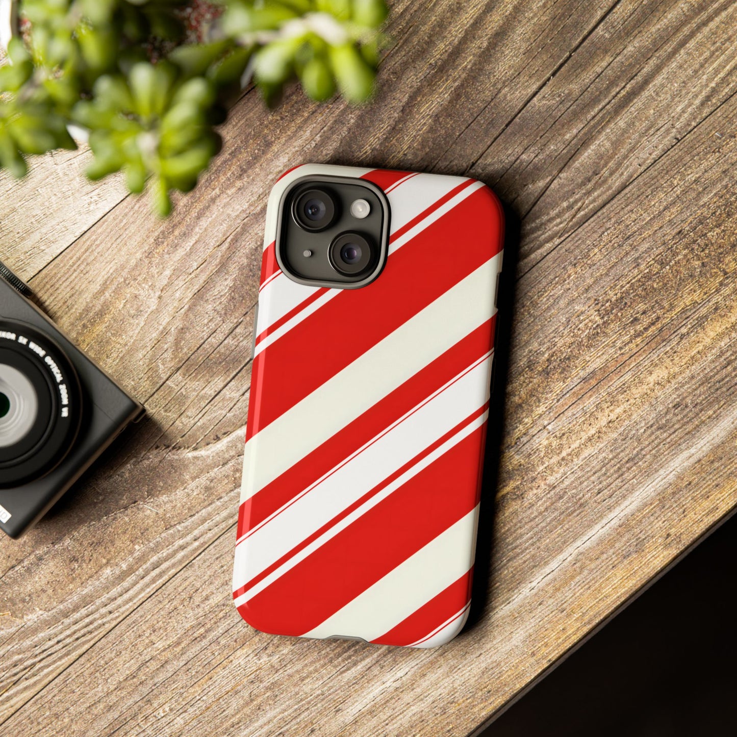 Crimson Holiday Stripes – Tough Glossy iPhone Case