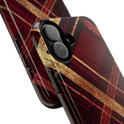 Crimson Luxe Plaid – Tough Glossy iPhone Case