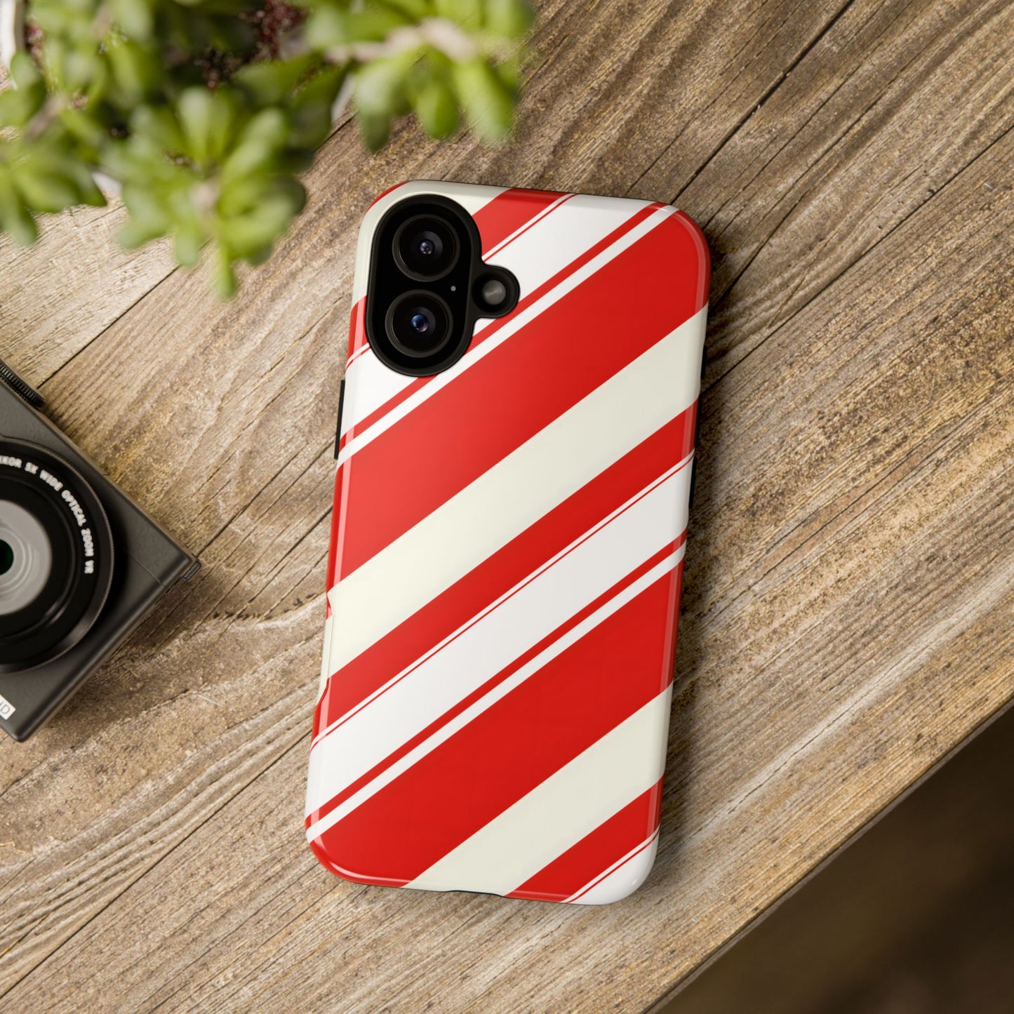 Crimson Holiday Stripes – Tough Glossy iPhone Case