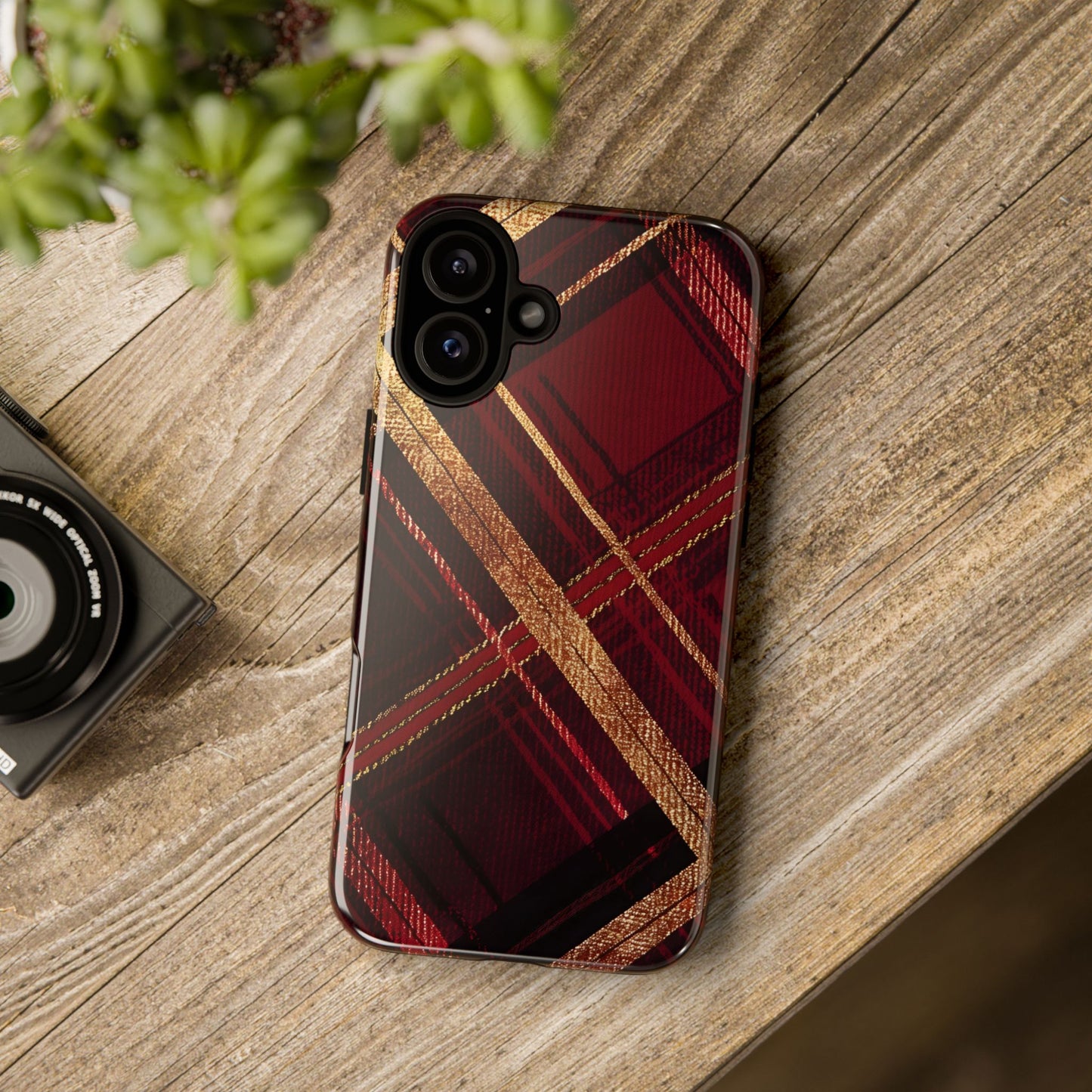Crimson Luxe Plaid – Tough Glossy iPhone Case
