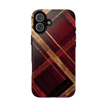 Crimson Luxe Plaid – Tough Glossy iPhone Case