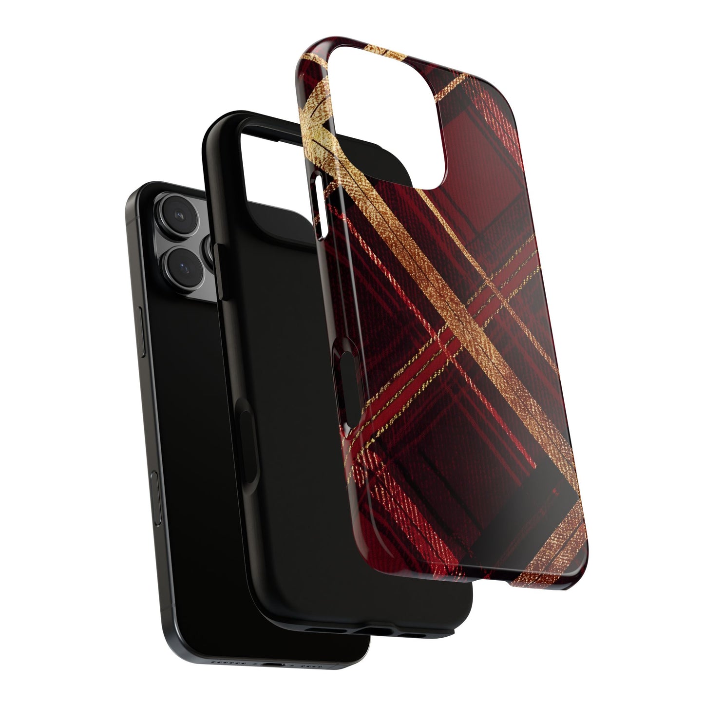 Crimson Luxe Plaid – Tough Glossy iPhone Case