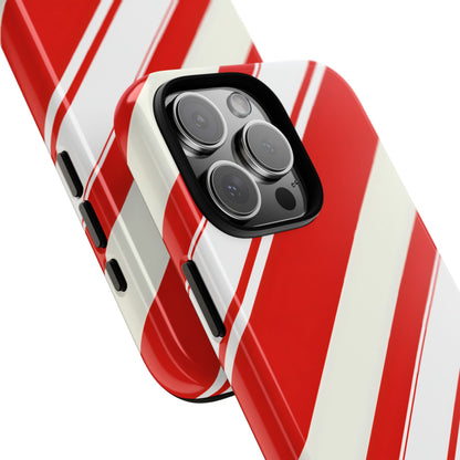 Crimson Holiday Stripes – Tough Glossy iPhone Case