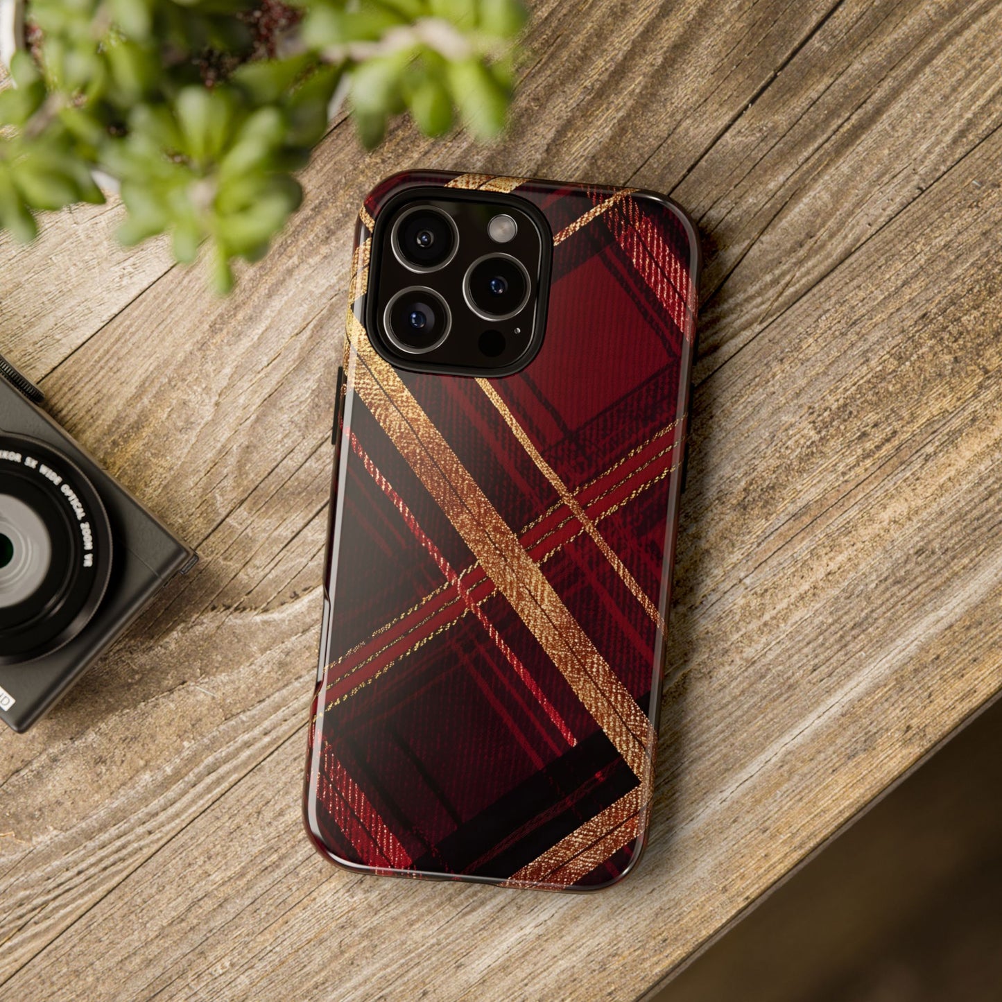 Crimson Luxe Plaid – Tough Glossy iPhone Case