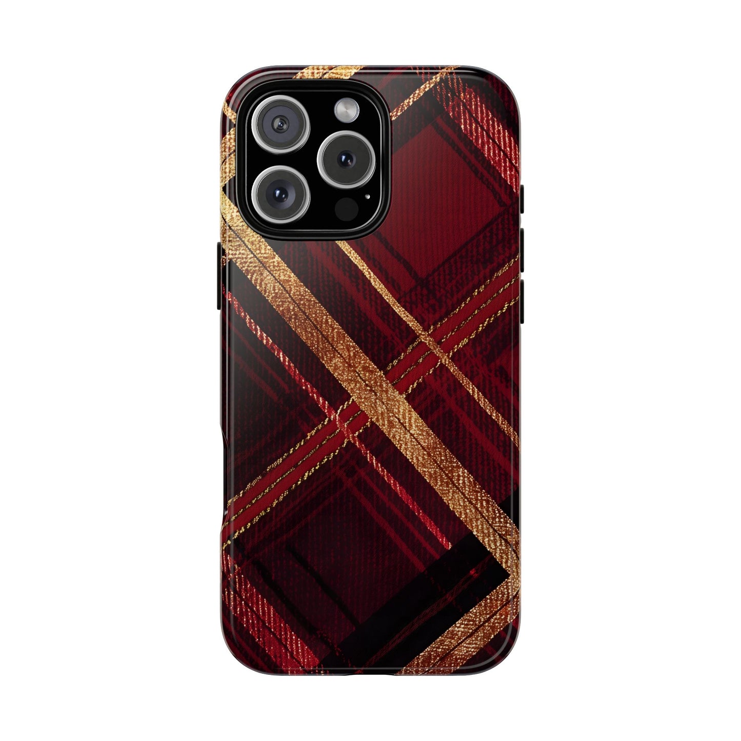 Crimson Luxe Plaid – Tough Glossy iPhone Case