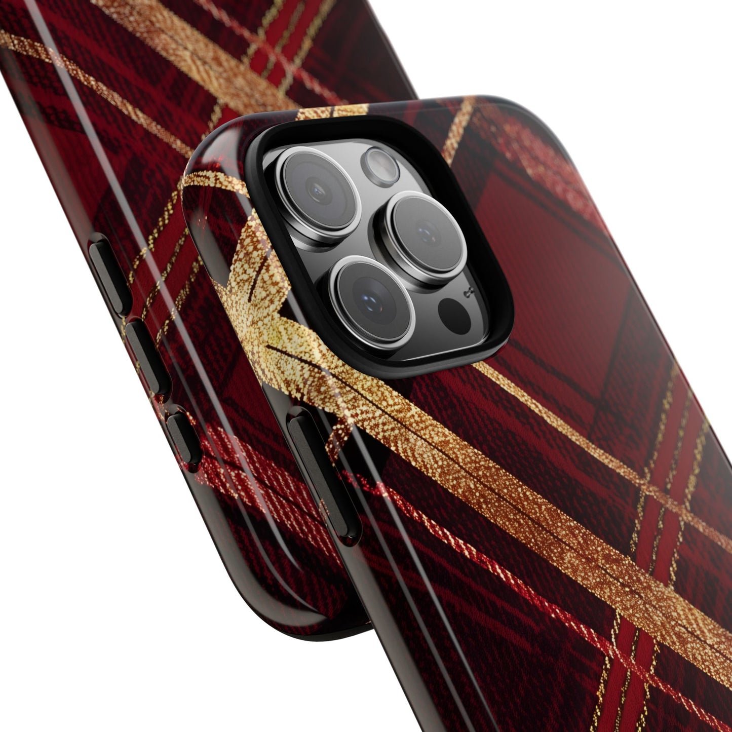 Crimson Luxe Plaid – Tough Glossy iPhone Case