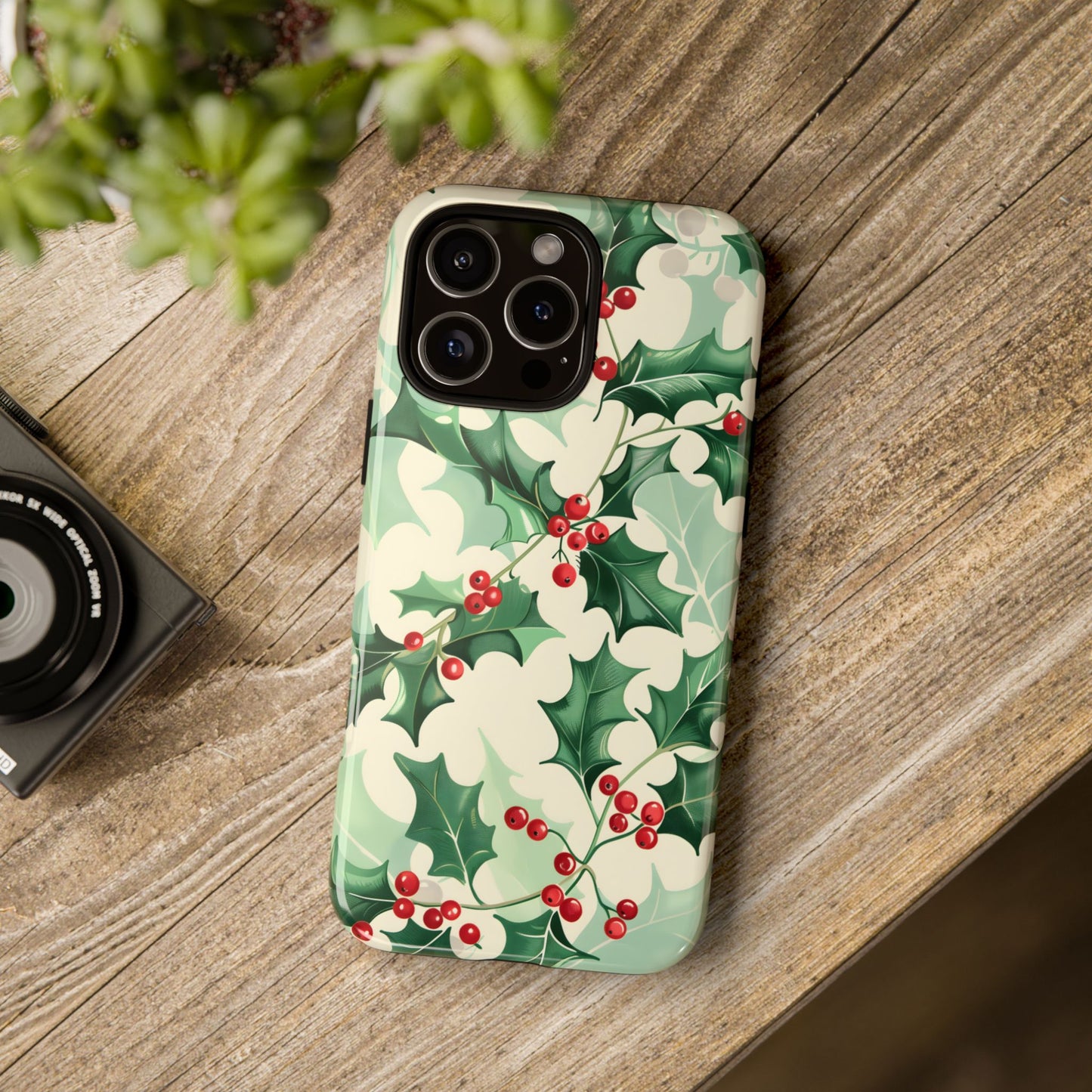Winter Holly Charm – Tough Glossy iPhone Case