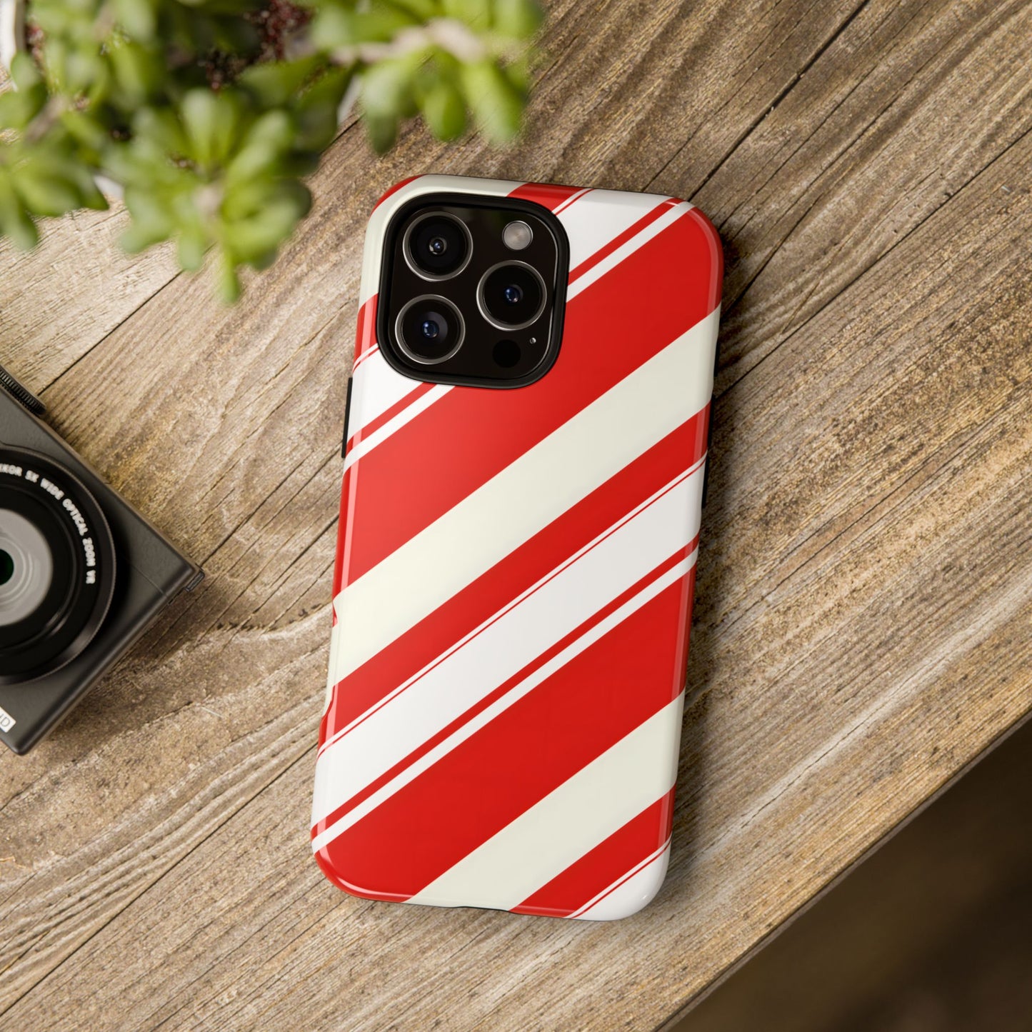 Crimson Holiday Stripes – Tough Glossy iPhone Case