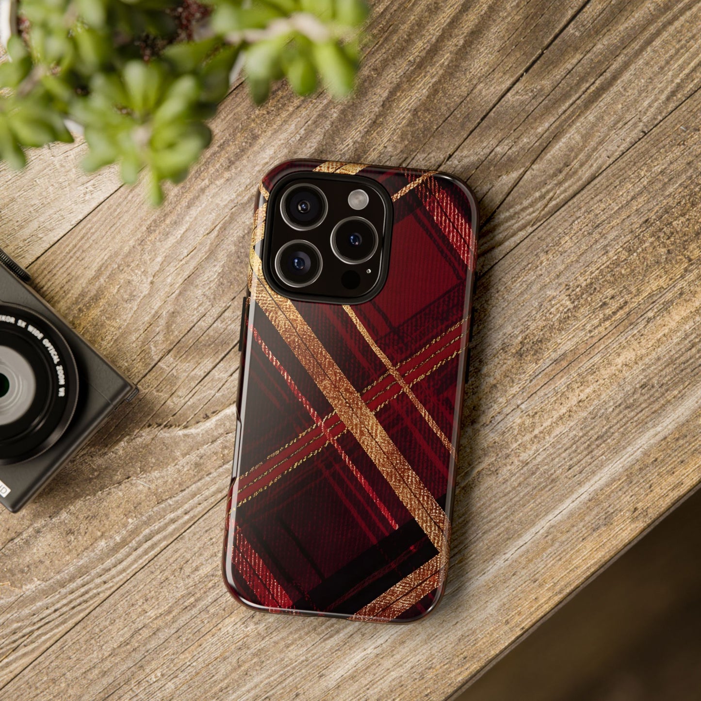 Crimson Luxe Plaid – Tough Glossy iPhone Case