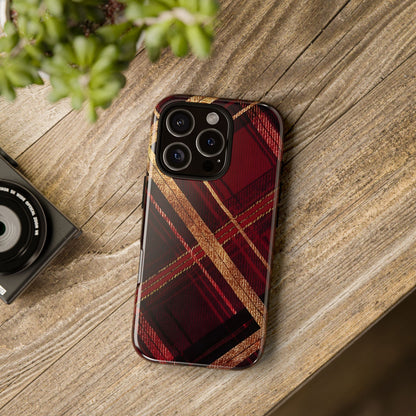 Crimson Luxe Plaid – Tough Glossy iPhone Case
