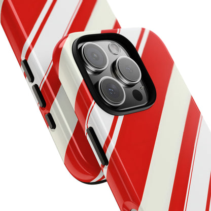 Crimson Holiday Stripes – Tough Glossy iPhone Case