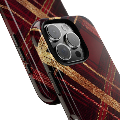 Crimson Luxe Plaid – Tough Glossy iPhone Case