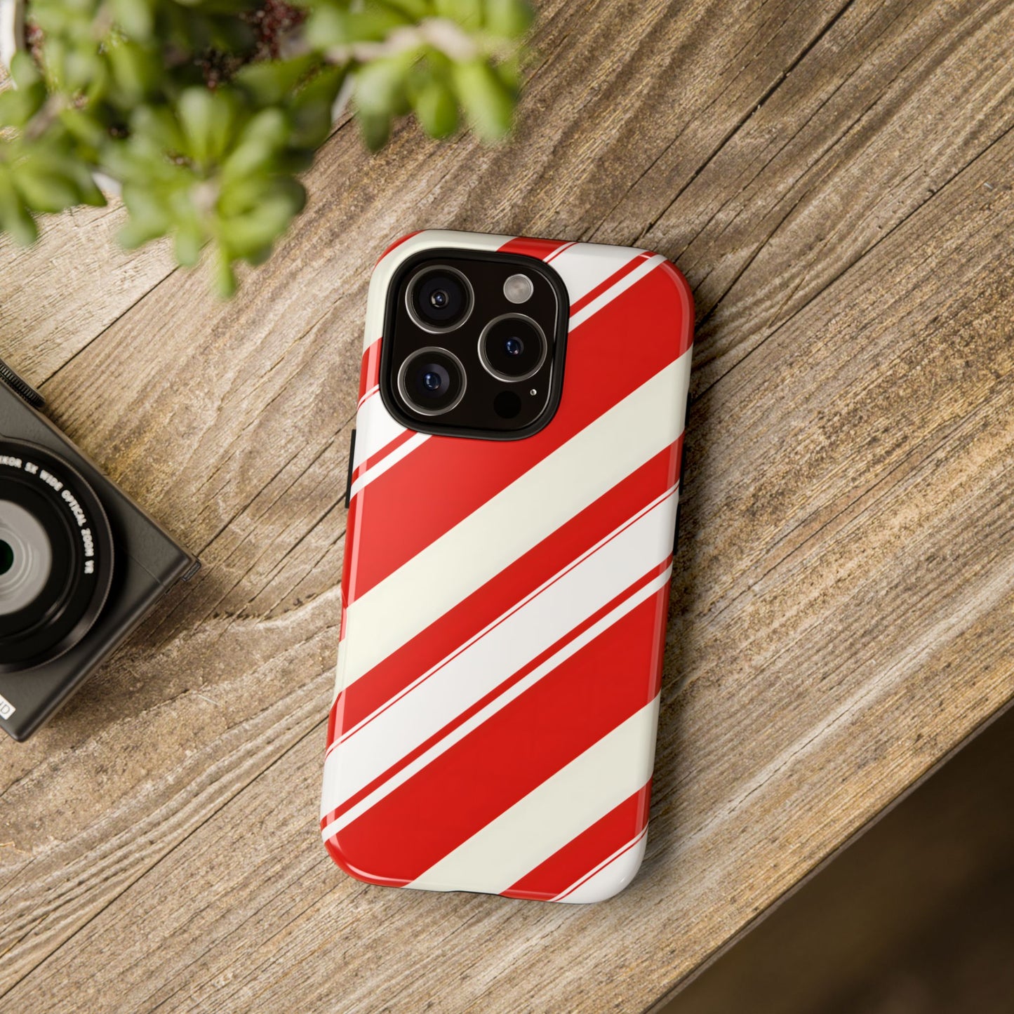 Crimson Holiday Stripes – Tough Glossy iPhone Case