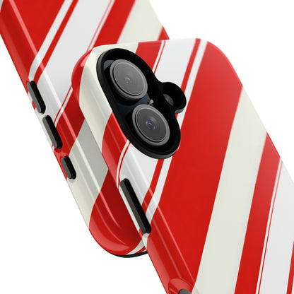 Crimson Holiday Stripes – Tough Glossy iPhone Case
