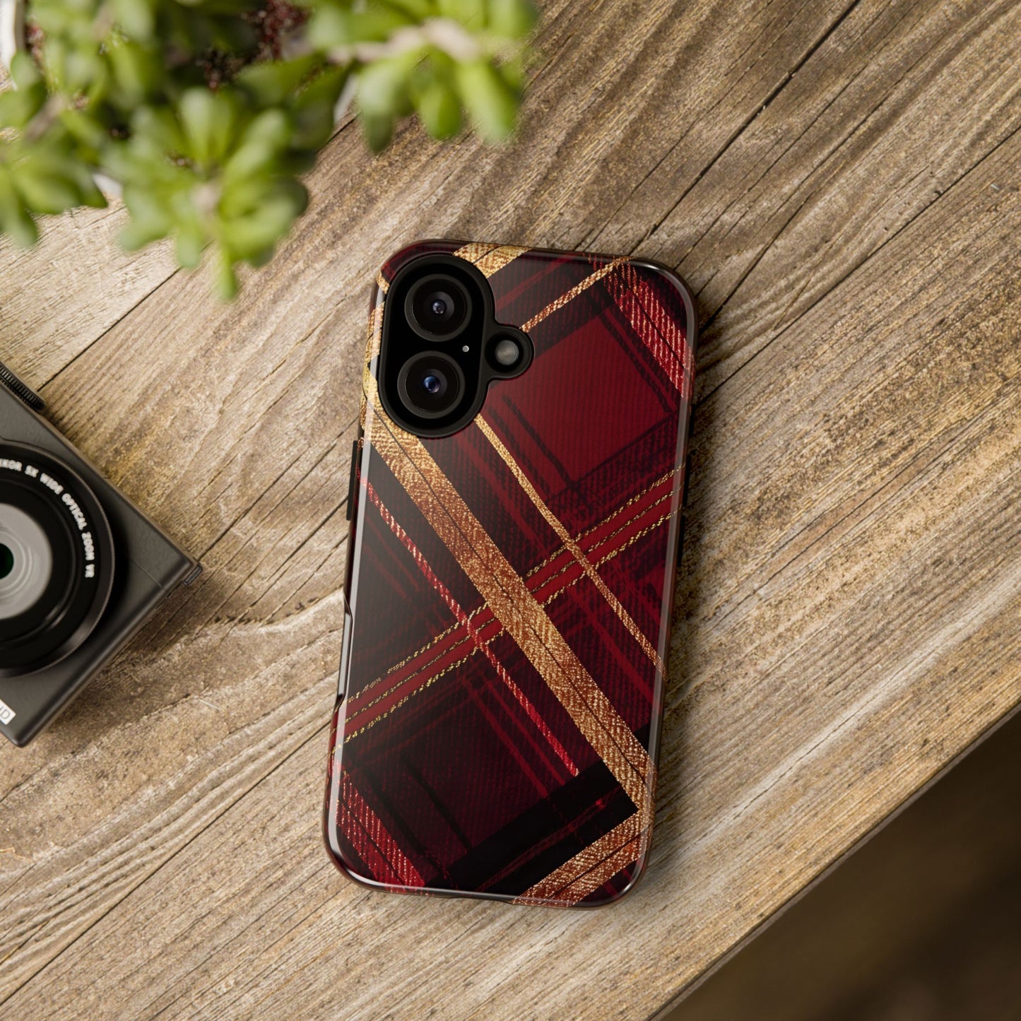 Crimson Luxe Plaid – Tough Glossy iPhone Case
