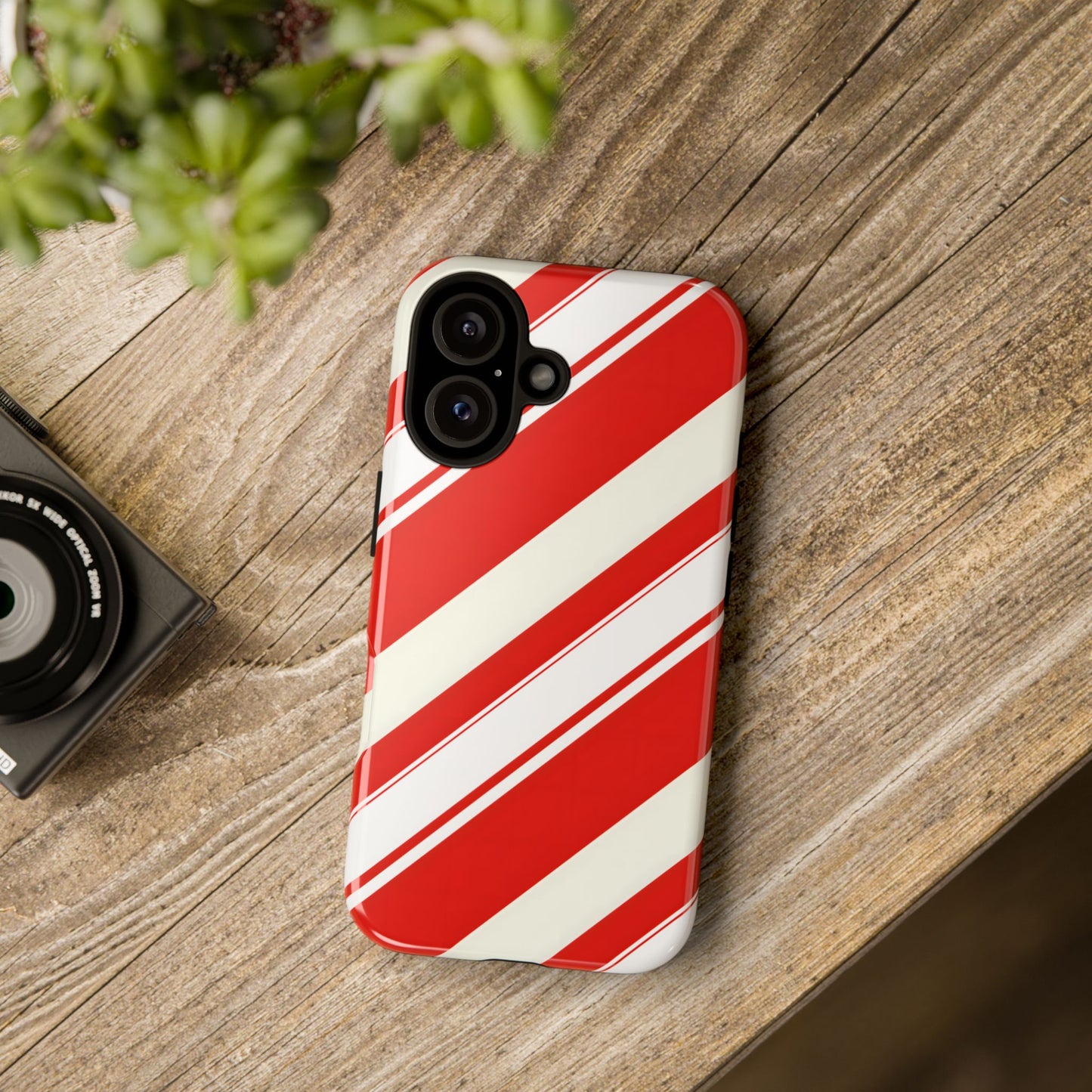 Crimson Holiday Stripes – Tough Glossy iPhone Case