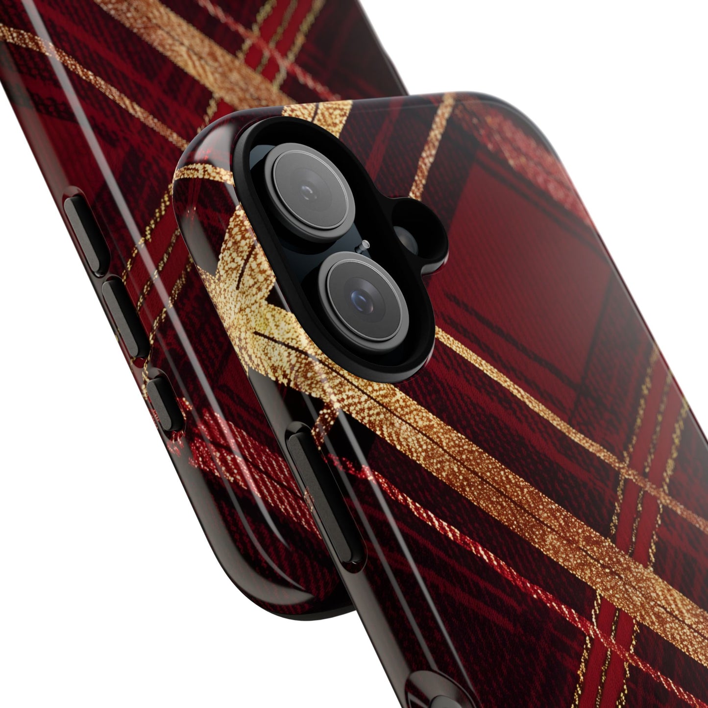 Crimson Luxe Plaid – Tough Glossy iPhone Case