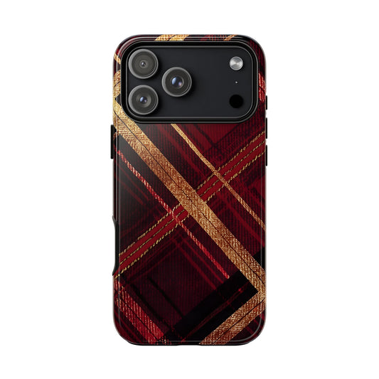 Crimson Luxe Plaid – Tough Glossy iPhone Case