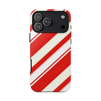 Crimson Holiday Stripes – Tough Glossy iPhone Case