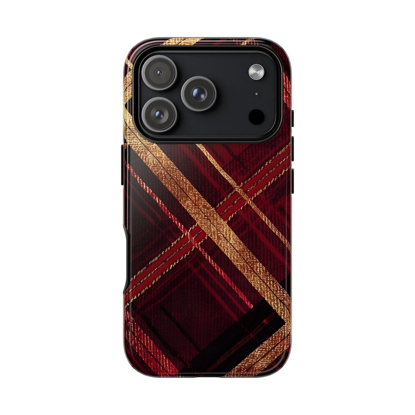 Crimson Luxe Plaid – Tough Glossy iPhone Case