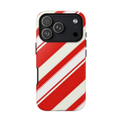 Crimson Holiday Stripes – Tough Glossy iPhone Case